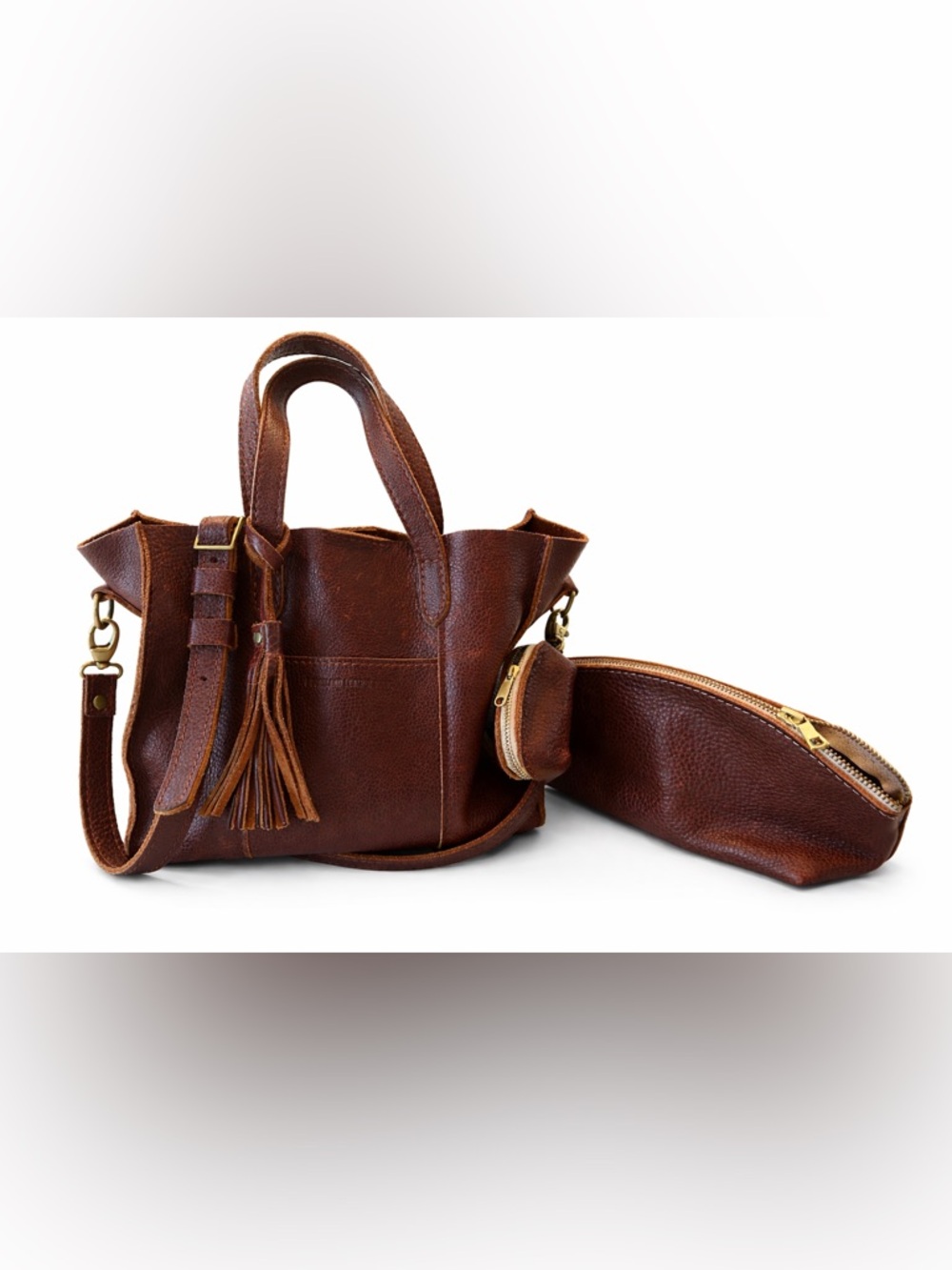 Portland Leather Goods - Lola tote, tassel, makeup bag and taco keychain